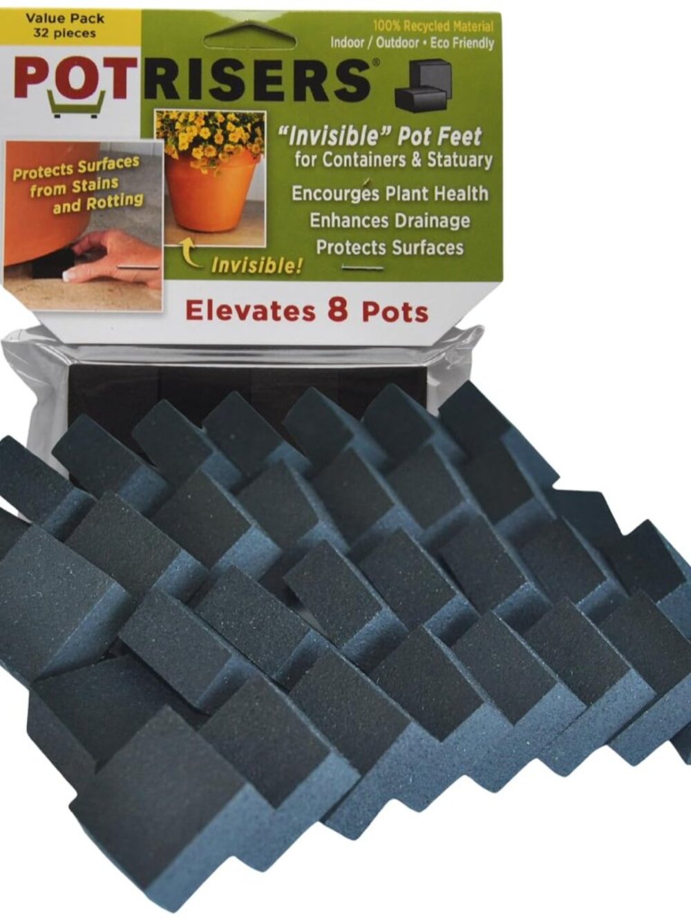 32 Pack Standard 1" Wide x 1/2" Tall Value Pack | Invisible Pot Feet & Plant Ris